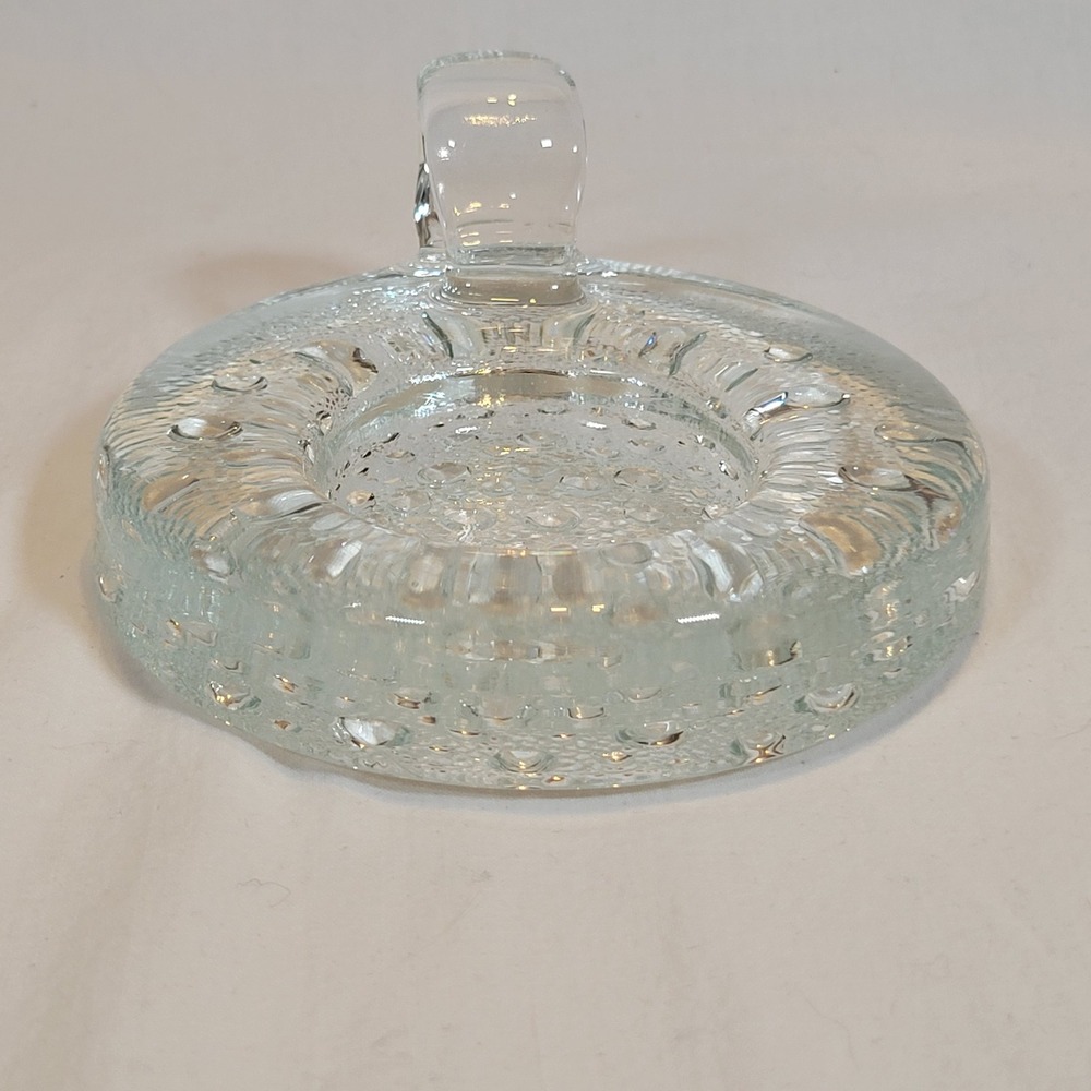 Svend Jensen Art Glass Chamberstick Candle Holder Clear Bubbled MCM Votive